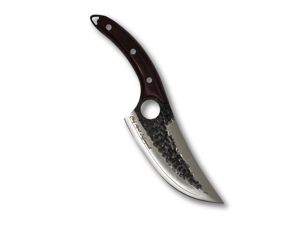 Engraved Carving Knife with a wooden handle on a white background